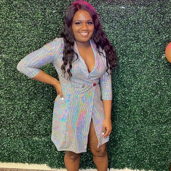 Green Sequin Blazer Oversized Blazer Dress Plus Size Iridescent